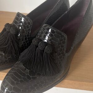 Stuart Weitzman Black Textured Loafers with Tassels